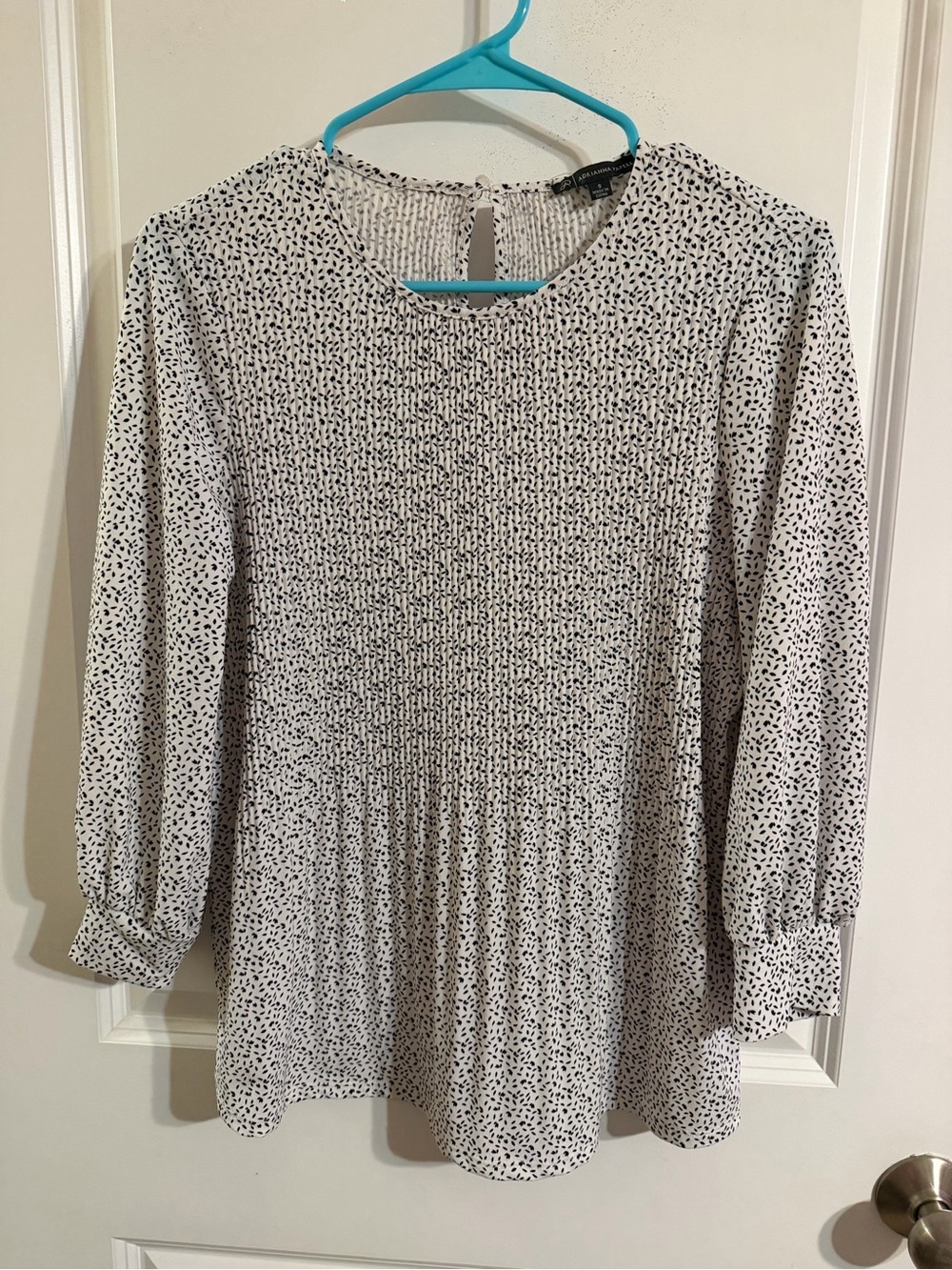 Adrianna Papell White Blouse with Black Dot Print